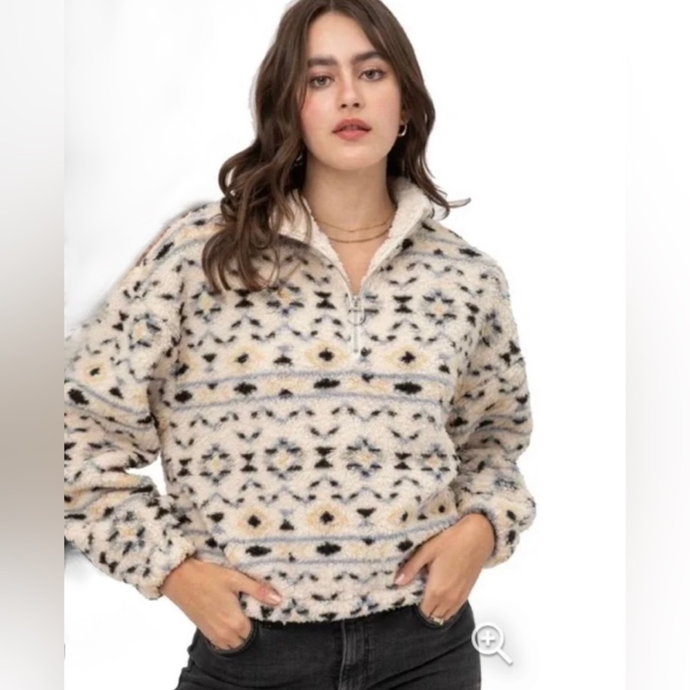 Love Tree Size Medium Aztec Sherpa Half Zip Pullover Boho Beachy Plush Camp